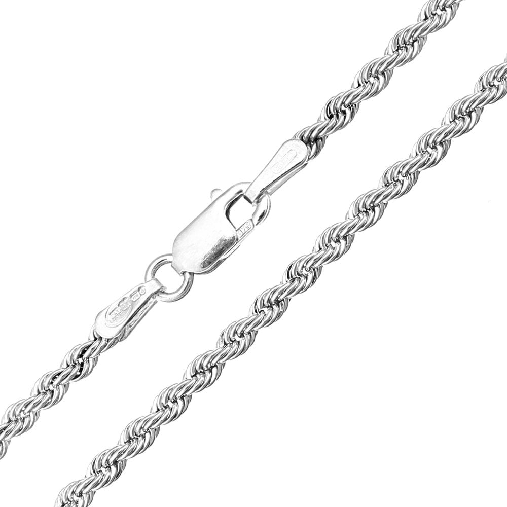 SPARKLD 9ct White Gold Rope Chain Necklace of Length 41cm, 2mm Width