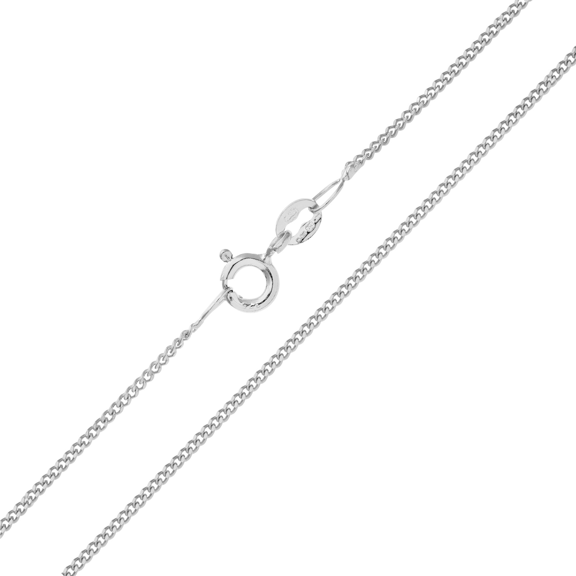 SPARKLD 9ct White Gold Curb Chain Pendant Necklace of 41 cm Length, 1mm Width