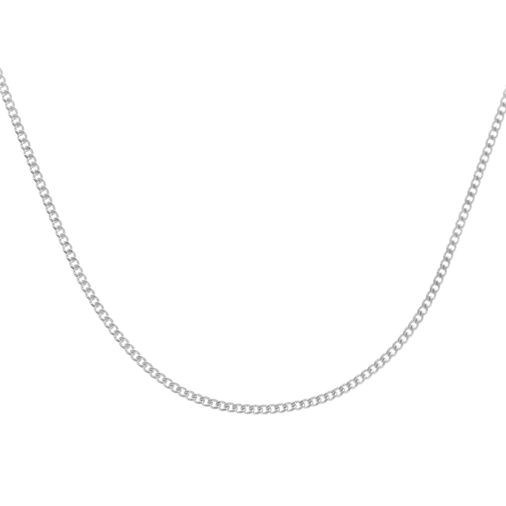 SPARKLD 9ct White Gold Curb Chain Pendant Necklace of 41 cm Length, 1mm Width
