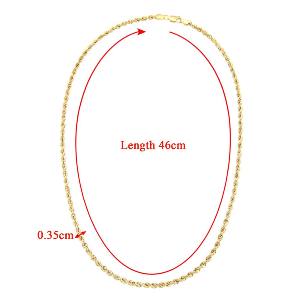 SPARKLD 9 ct Yellow Gold Rope Chain Necklace of 18 inch/46 cm Length, 3.5mm Width