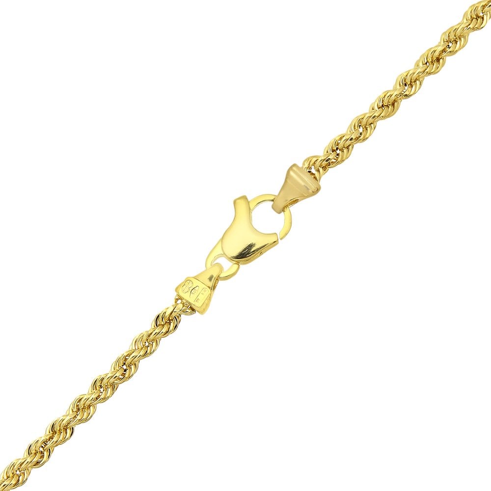 SPARKLD 9 ct Yellow Gold Fine Rope Bracelet of 7.5 Inch/19 cm Length, 3mm Width