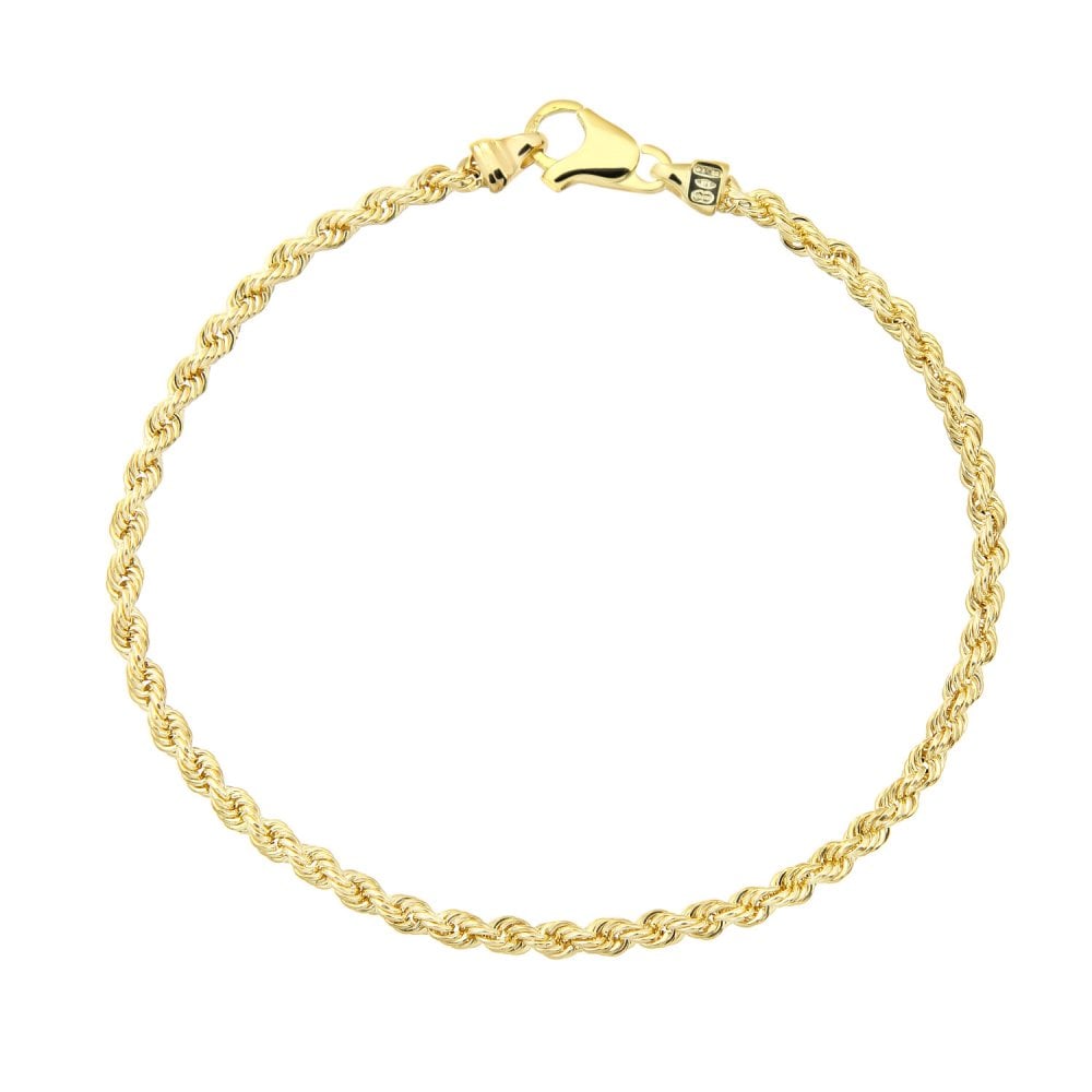 SPARKLD 9 ct Yellow Gold Fine Rope Bracelet of 7.5 Inch/19 cm Length, 3mm Width