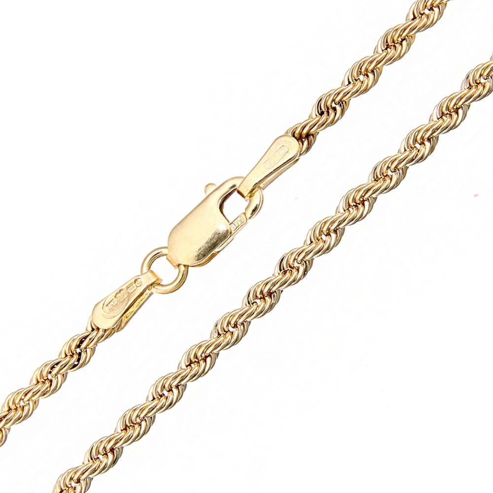 SPARKLD 9ct Yellow Gold Rope Chain Necklace of Length 42cm, 2mm Width