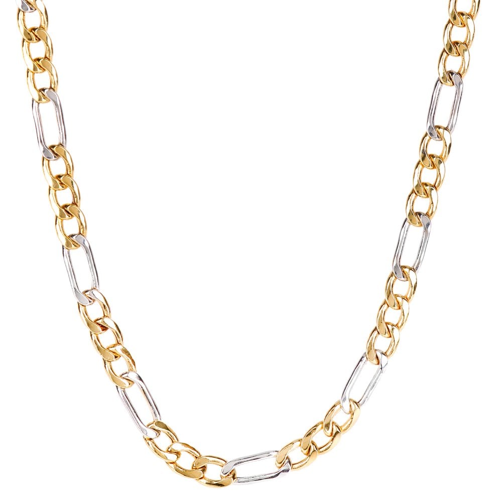 SPARKLD 9ct Yellow & White Gold 18" Figaro Chain, 5mm Width