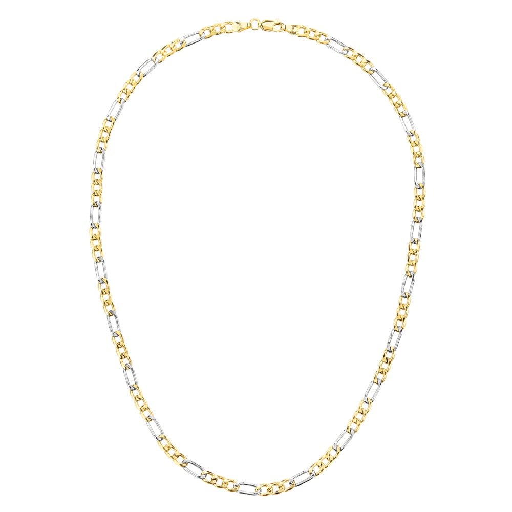 SPARKLD 9ct Yellow & White Gold 18" Figaro Chain, 5mm Width