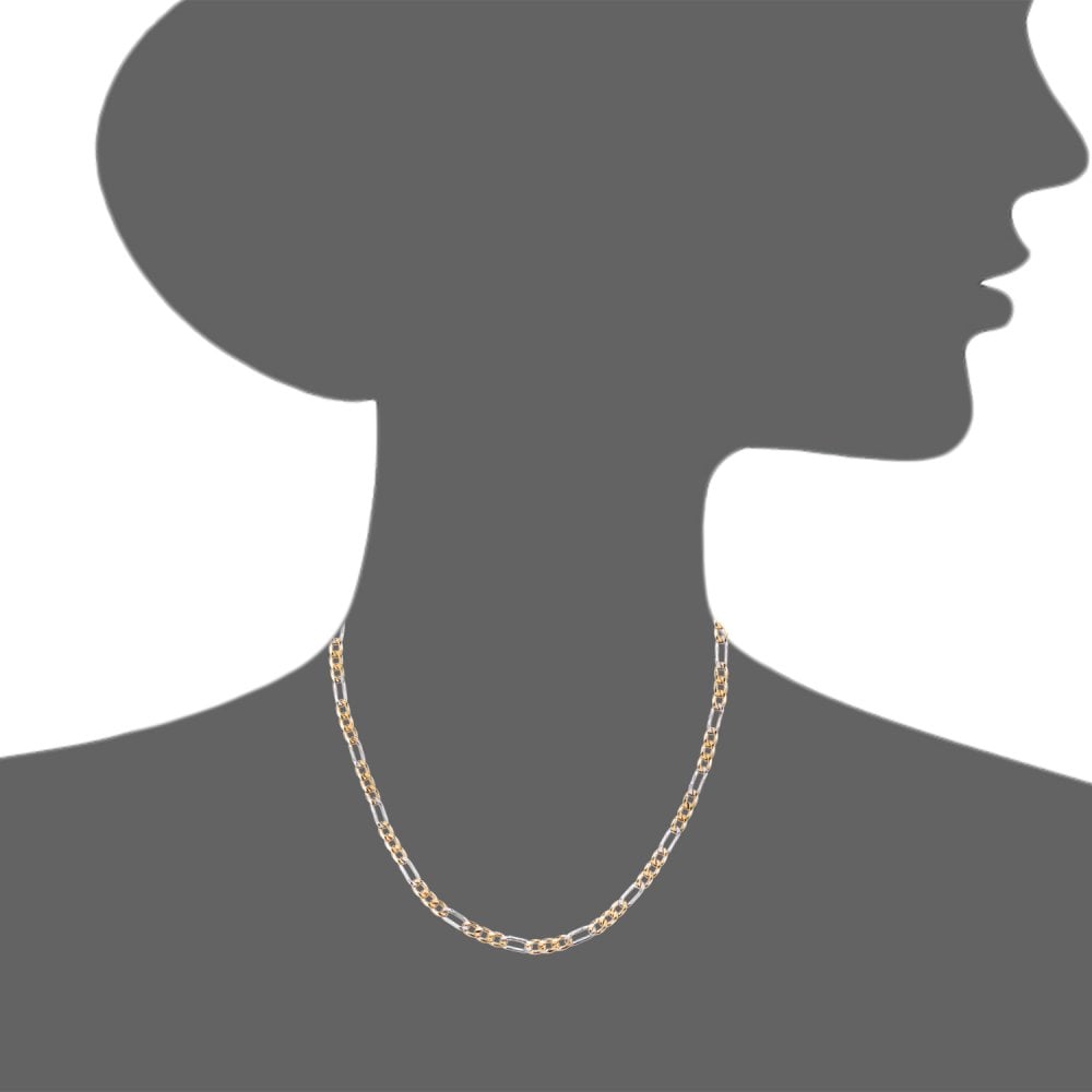 SPARKLD 9ct Yellow & White Gold 18" Figaro Chain, 5mm Width