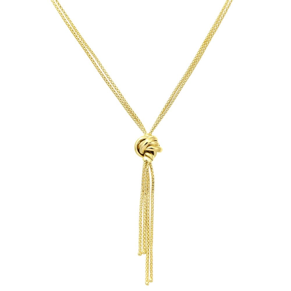 SPARKLD 9ct Yellow Gold Necklace, Tassle and Popcorn Knot, 10mm Width