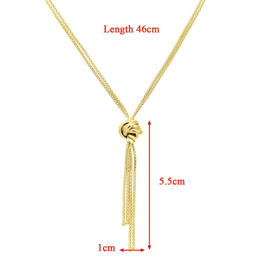 SPARKLD 9ct Yellow Gold Necklace, Tassle and Popcorn Knot, 10mm Width
