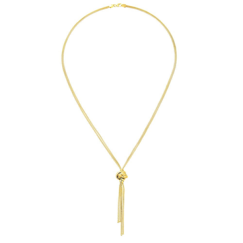SPARKLD 9ct Yellow Gold Necklace, Tassle and Popcorn Knot, 10mm Width