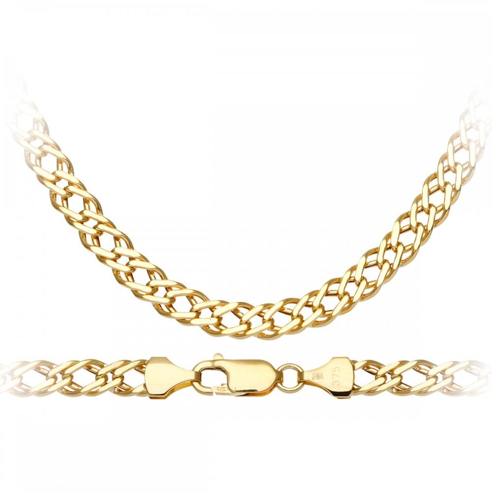 SPARKLD 9ct Yellow Gold Double Curb Hollow Chain, 6.1mm With