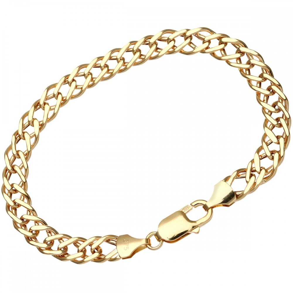 SPARKLD 9ct Yellow Gold Double Curb Hollow Bracelet 61cm Length, 7.5mm Width