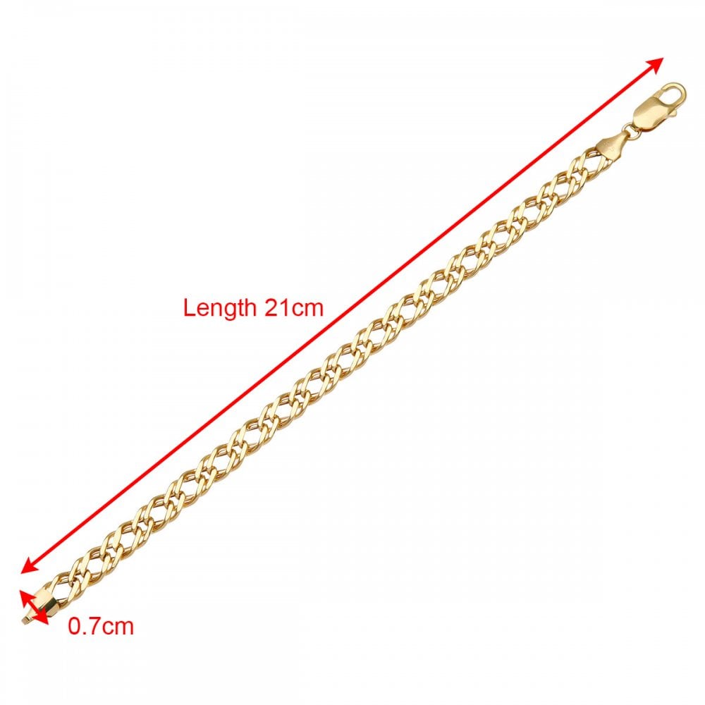 SPARKLD 9ct Yellow Gold Double Curb Hollow Bracelet 61cm Length, 7.5mm Width