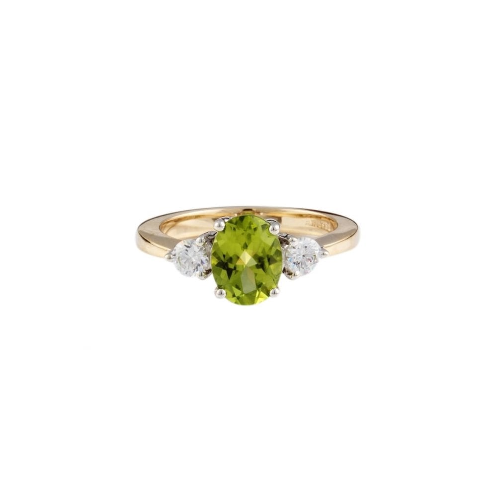 9ct yellow and white gold peridot and cubic zirconia ring