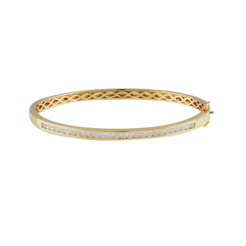 9ct Yellow Gold Channel Set Hinged Diamond Bangle 1.01ct