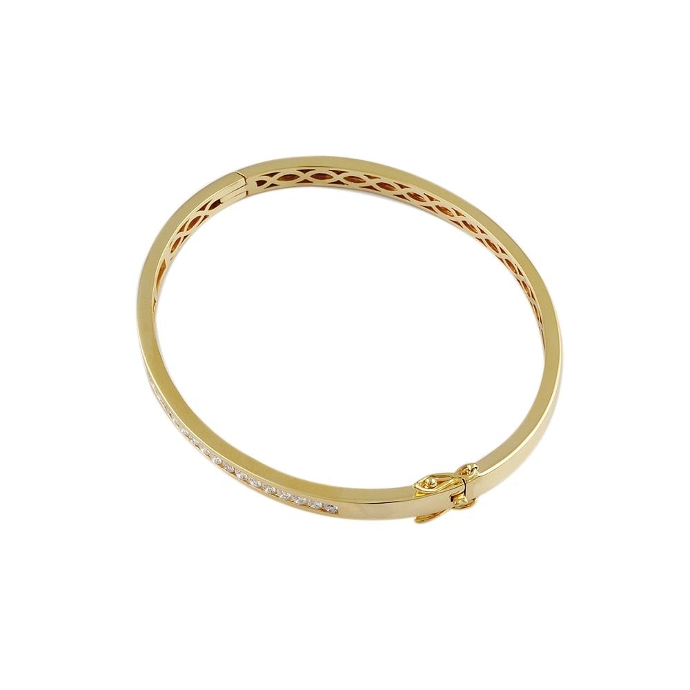 9ct Yellow Gold Channel Set Hinged Diamond Bangle 1.01ct