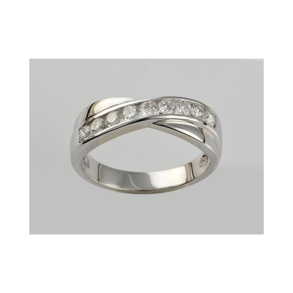 9ct White Gold Artisan Diamond Crossover Eternity Ring 0.47ct