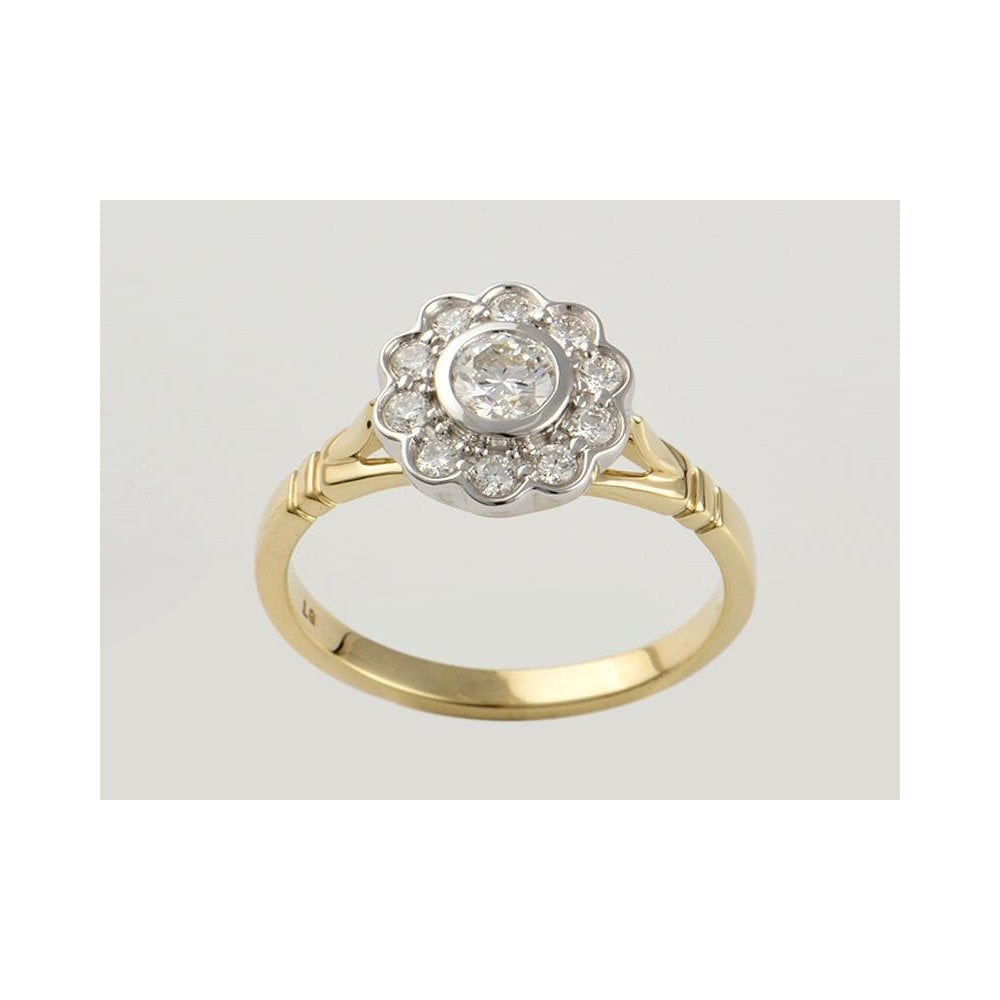 9ct Yellow And White Gold Artisan Diamond Cluster Ring 0.50ct