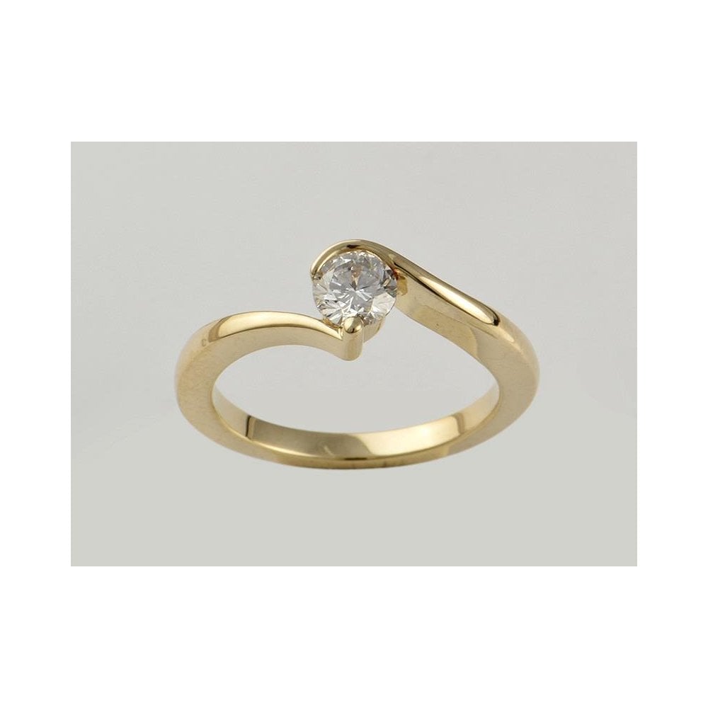 9ct Yellow Gold Artisan Diamond Solitaire Ring 0.41ct