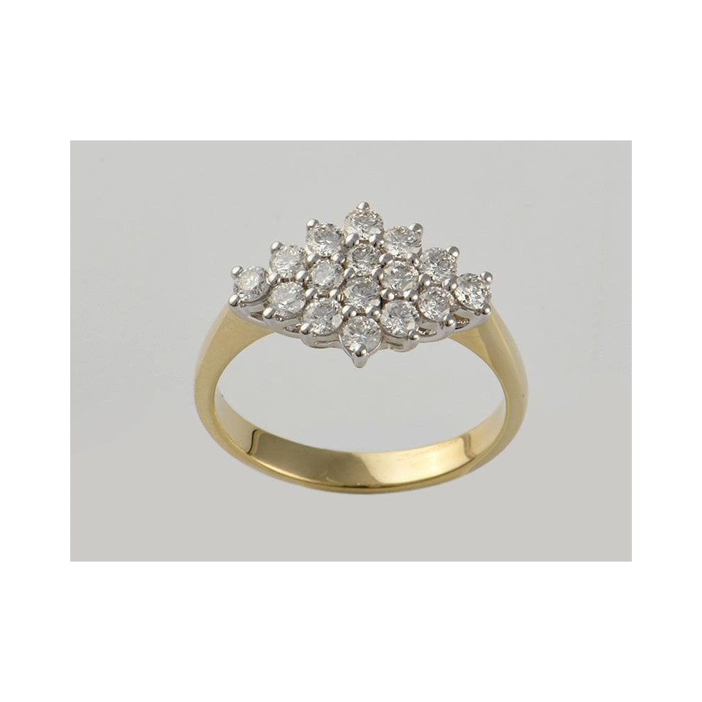 9ct Yellow And White Gold Artisan Diamond Cluster Ring 0.74ct