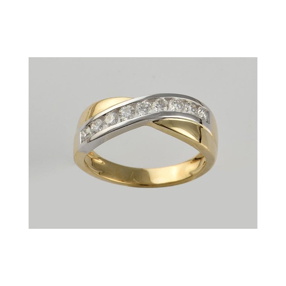 9ct Yellow And White Gold Artisan Diamond Crossover Eternity Ring 0.50ct