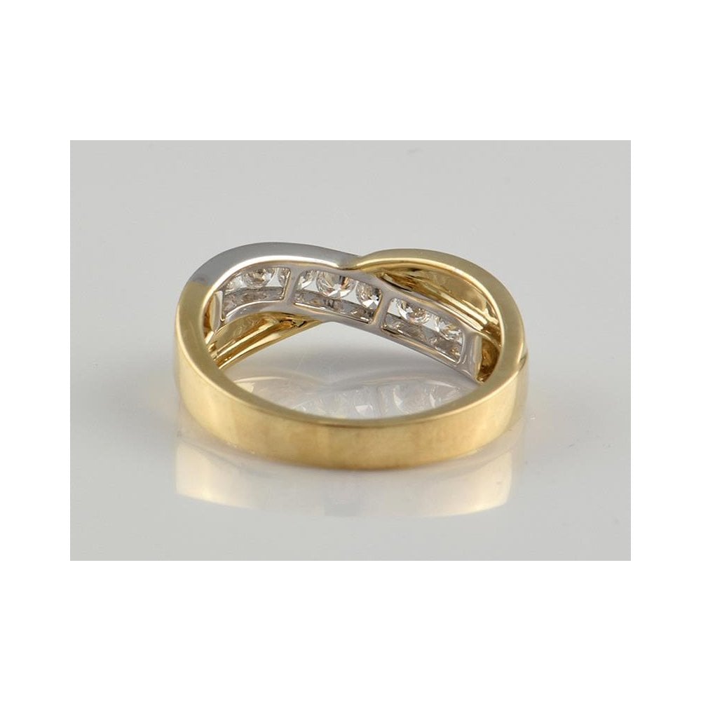 9ct Yellow And White Gold Artisan Diamond Crossover Eternity Ring 0.50ct
