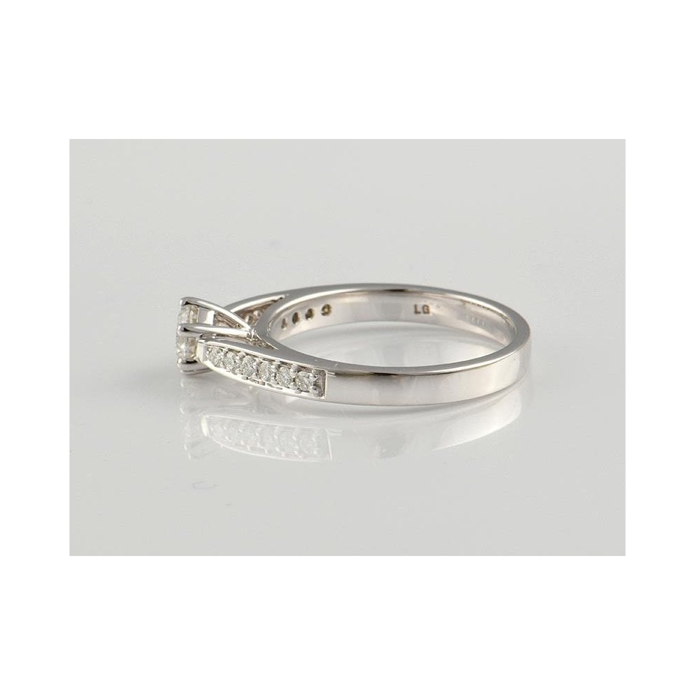 9ct White Gold Artisan Diamond Solitaire Ring With Diamond Set Shoulders 0.53ct