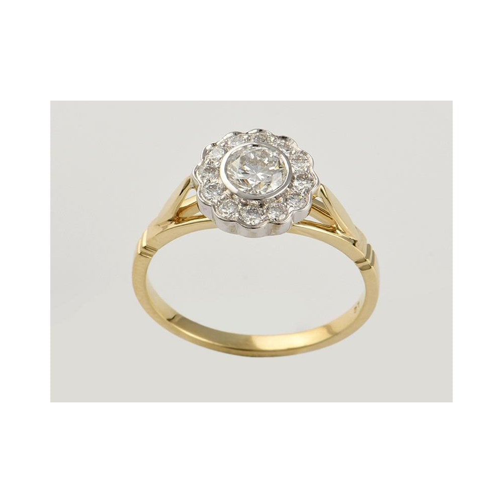 9ct Yellow And White Gold Artisan Diamond Cluster Ring 0.78ct