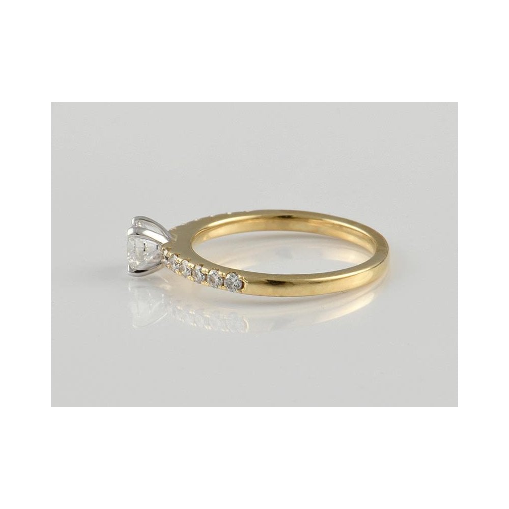 9ct Yellow And White Gold Artisan Diamond Solitaire Ring With Diamond Set Shoulders 0.76ct