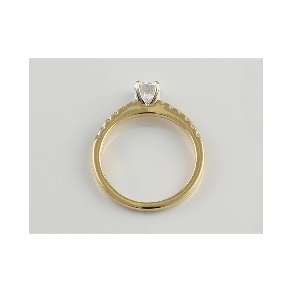 9ct Yellow And White Gold Artisan Diamond Solitaire Ring With Diamond Set Shoulders 0.76ct