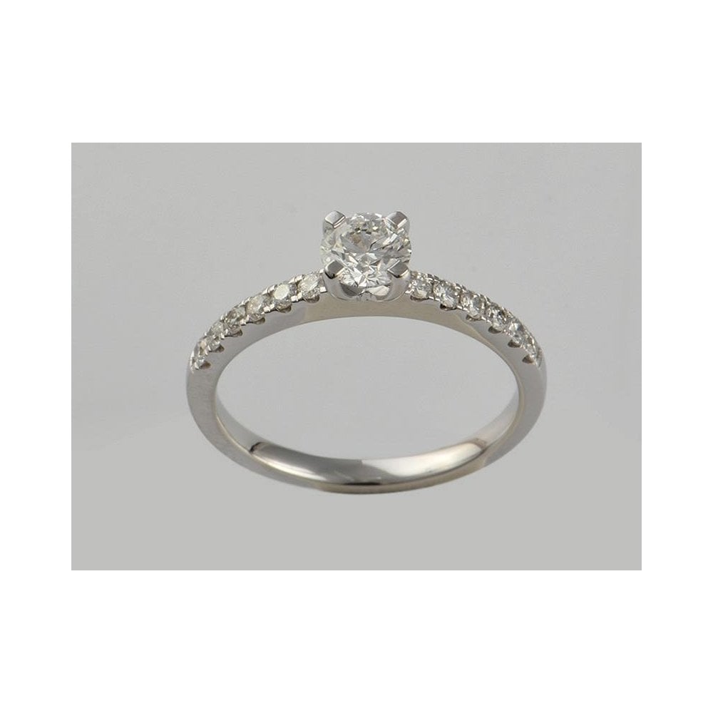 9ct White Gold Artisan Diamond Solitaire Ring With Diamond Set Shoulders 0.75ct
