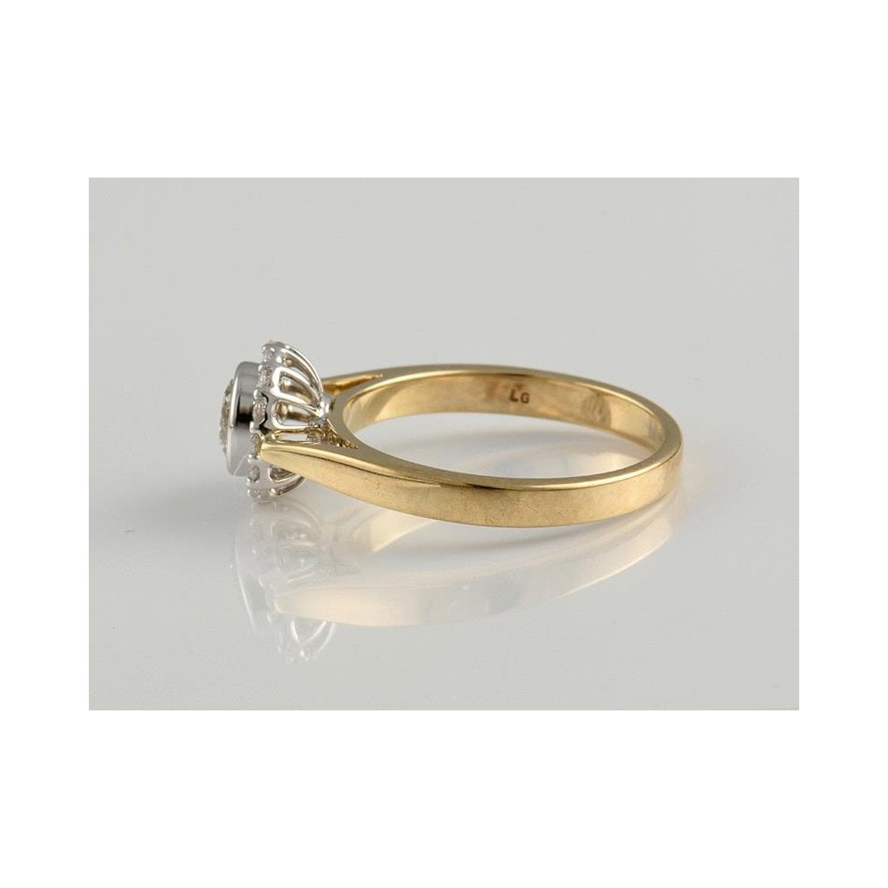 9ct Yellow And White Gold Artisan Diamond Cluster Ring 0.72ct