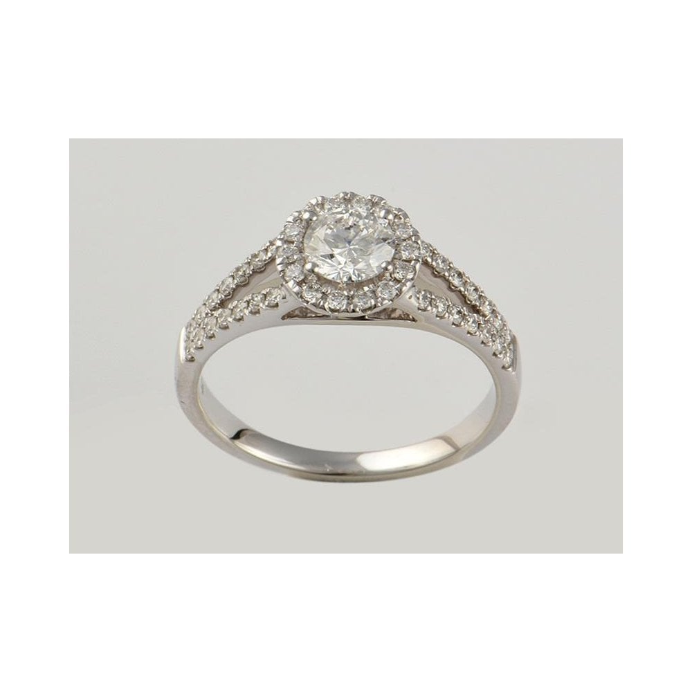 9ct White Gold Artisan Diamond Halo Style Cluster Ring With Diamond Set Shoulders 0.82ct