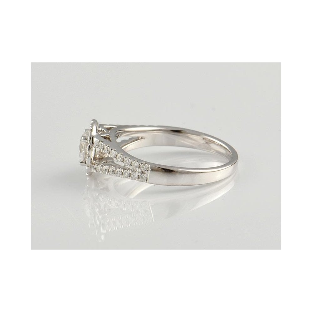 9ct White Gold Artisan Diamond Halo Style Cluster Ring With Diamond Set Shoulders 0.82ct