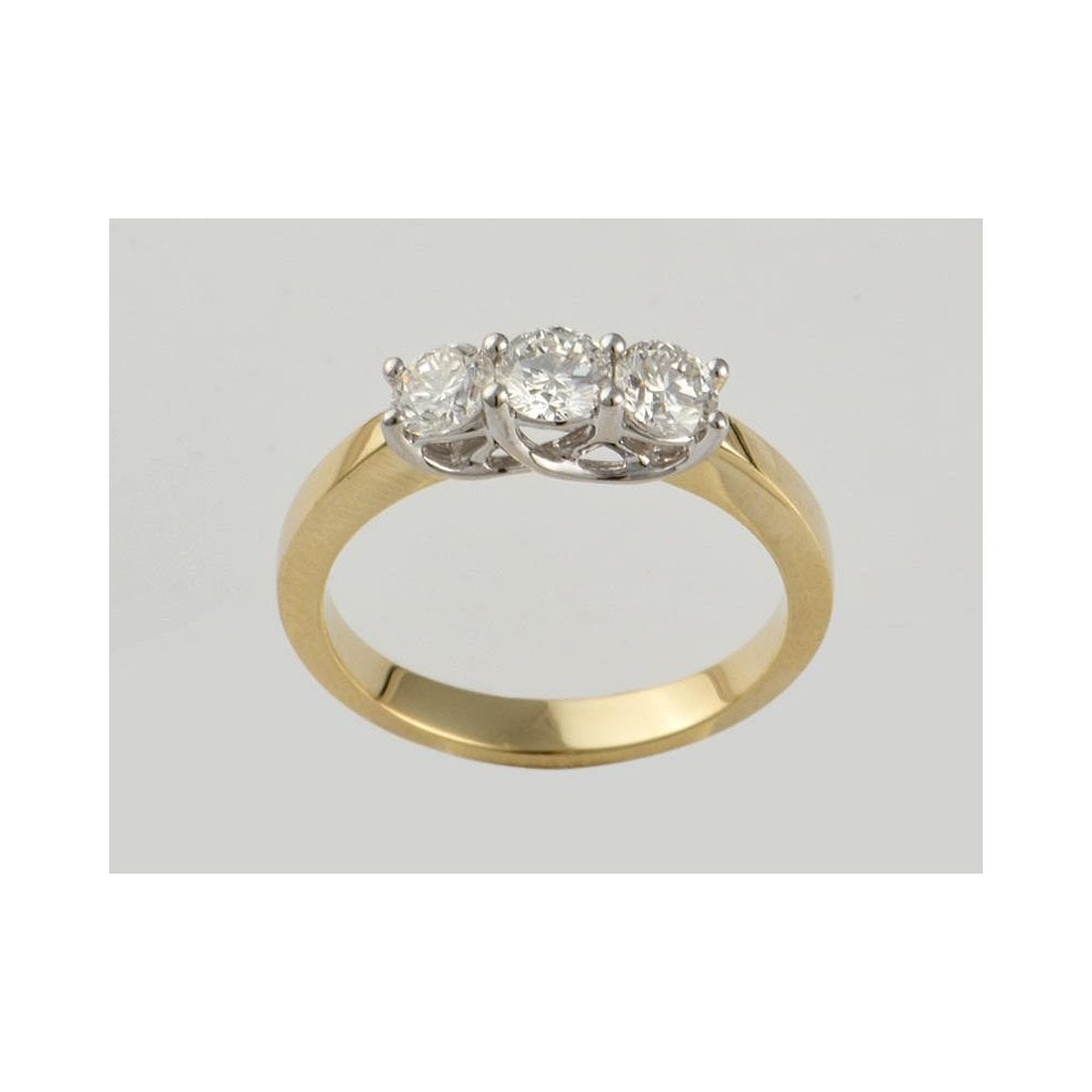 9ct Yellow And White Gold Artisan Diamond Three Stone Ring 0.75ct