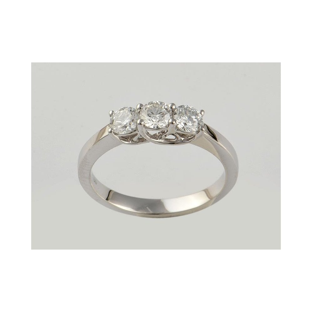 9ct White Gold Artisan Diamond Three Stone Ring 0.75ct