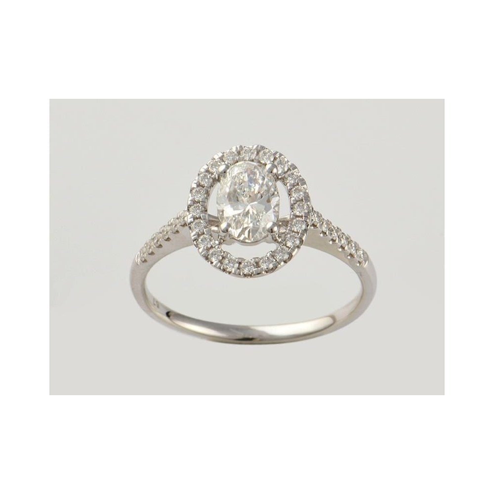 9ct White Gold Artisan Diamond Halo Style Cluster Ring With Diamond Set Shoulders 1.02ct
