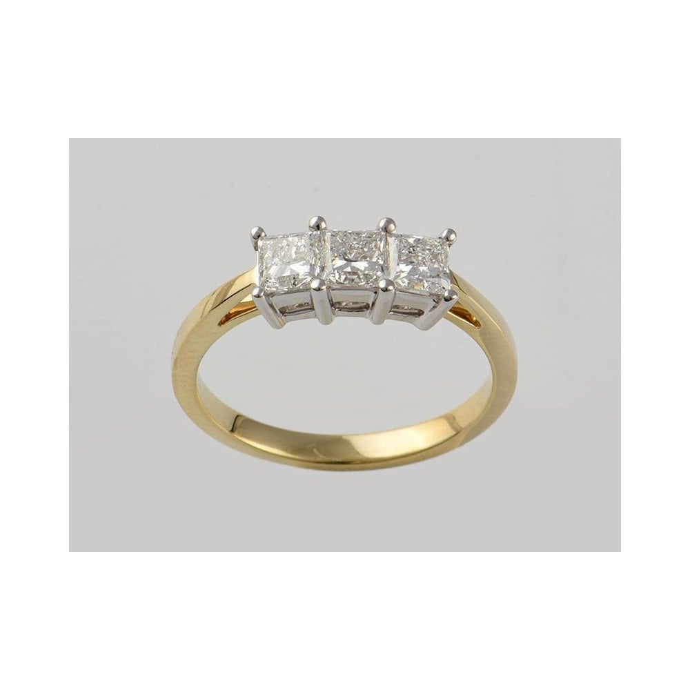 9ct Yellow And White Gold Artisan Diamond Three Stone Ring 1.00ct