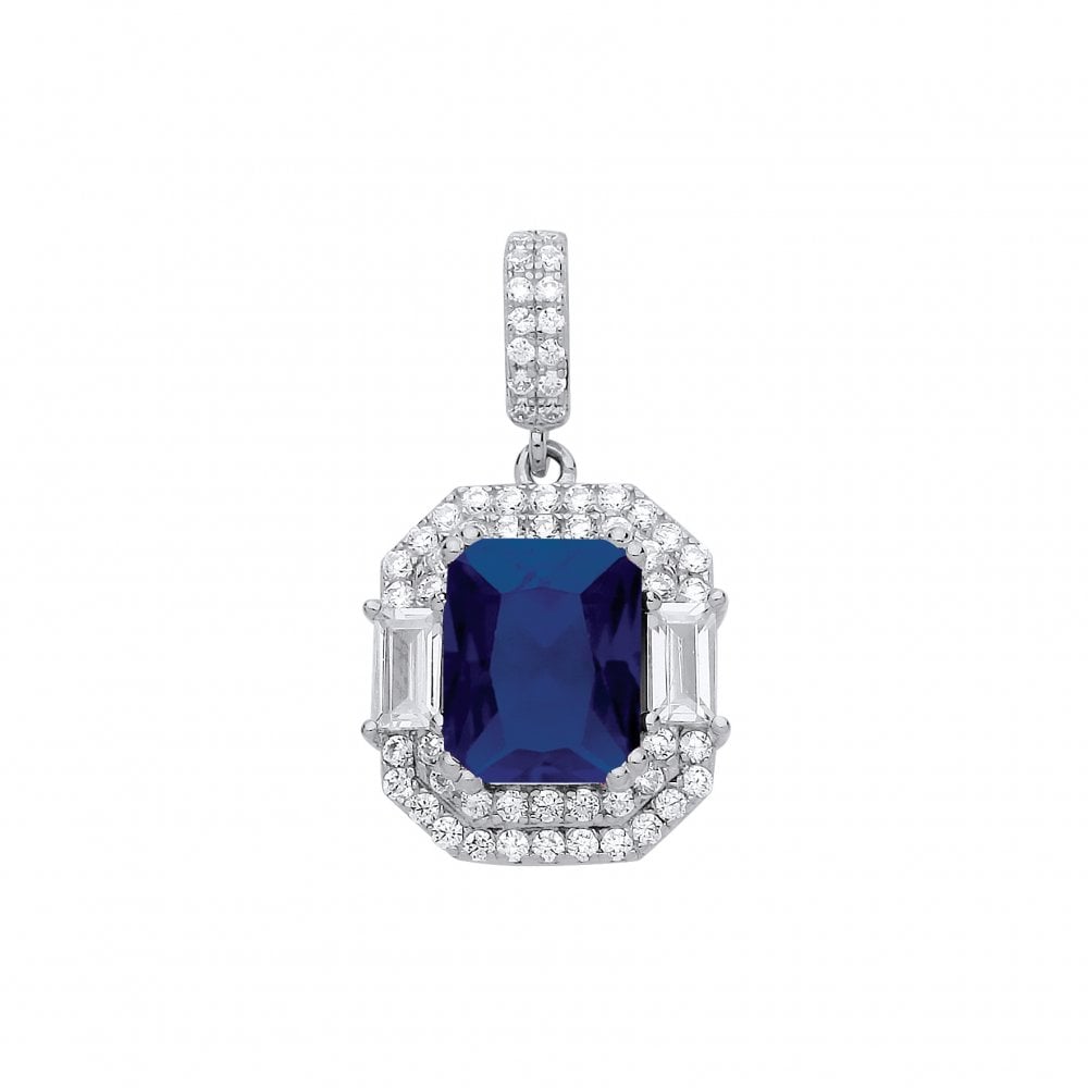 Silver Rhodium Plated CZ & Sapphire Fancy Pendant