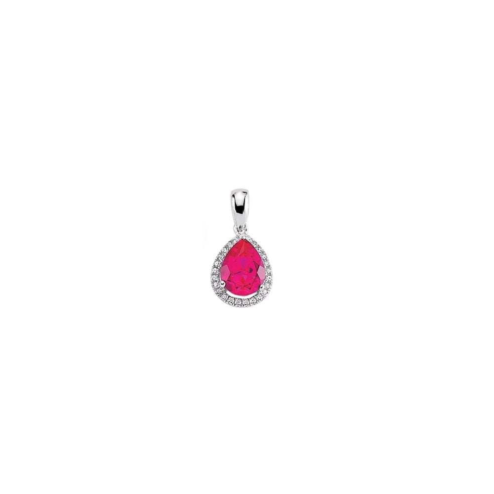 925 Sterling Silver Cubic Zirconia Ruby Pear Drop Pendant