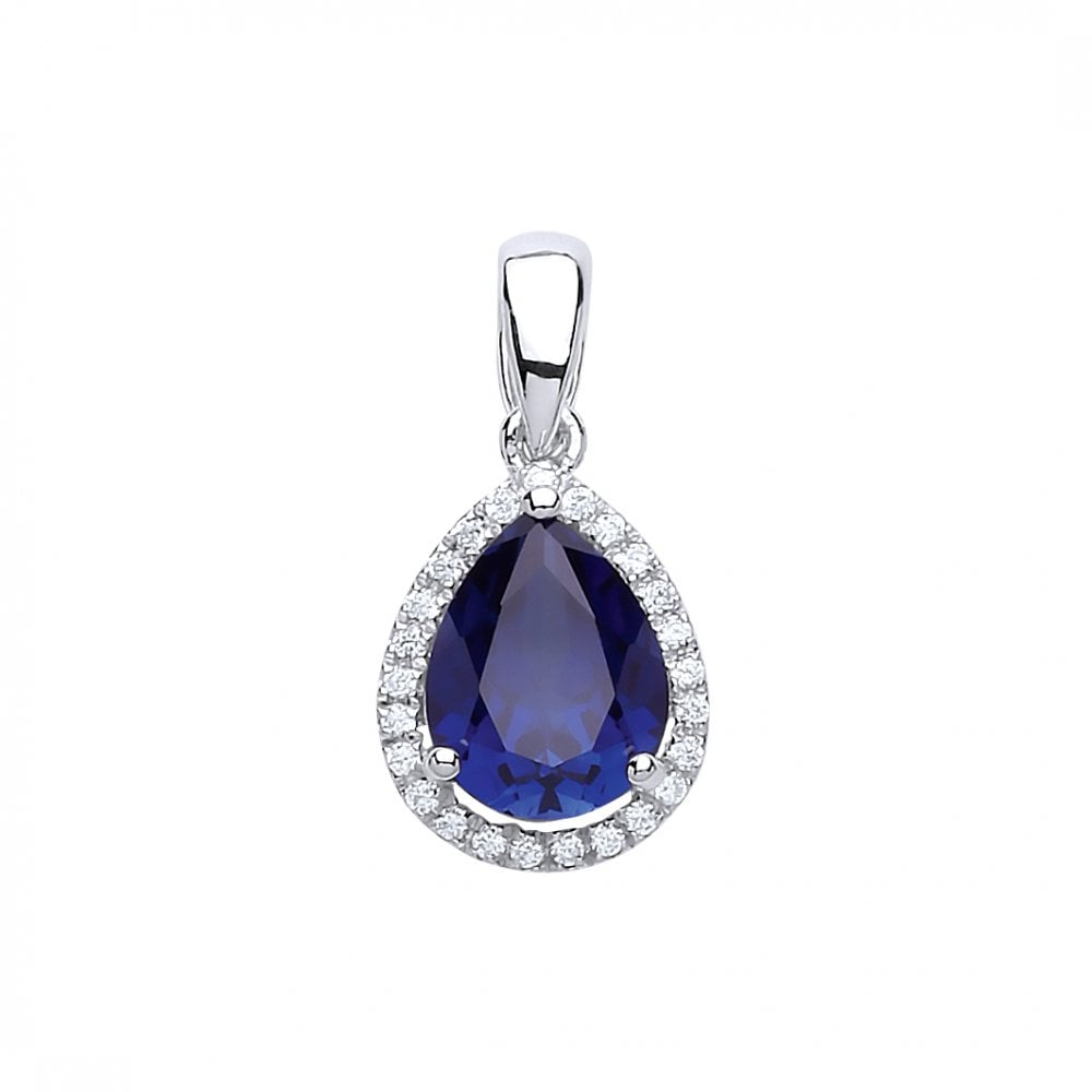 925 Sterling Silver Cubic Zirconia Creative Sapphire Pear Drop Pendant