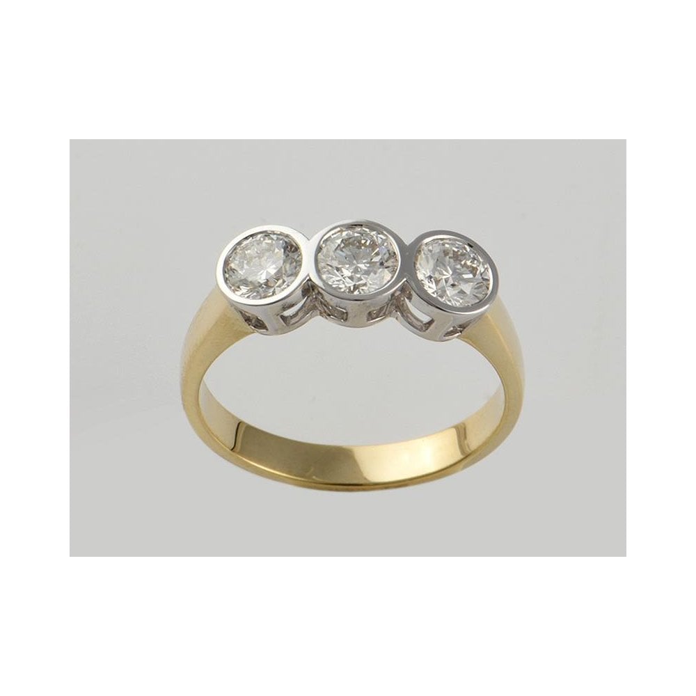9ct Yellow And White Gold Artisan Diamond Three Stone Ring 1.05ct