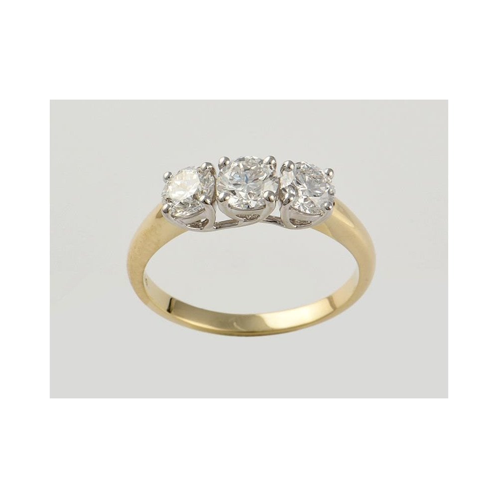 9ct Yellow And White Gold Artisan Diamond Three Stone Ring 1.31ct