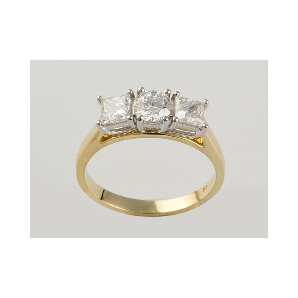 9ct Yellow And White Gold Artisan Diamond Three Stone Ring 1.32ct