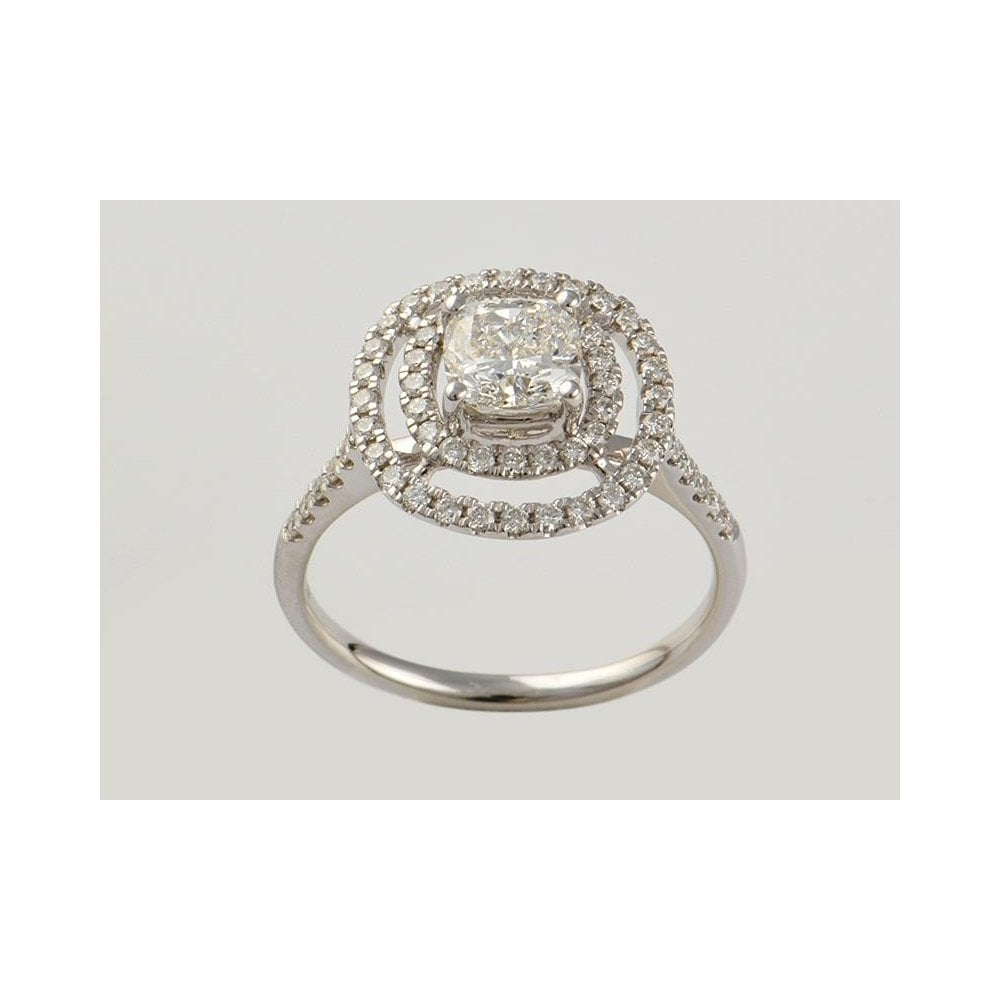 9ct White Gold Artisan Diamond Halo Style Cluster Ring With Diamond Set Shoulders 1.46ct