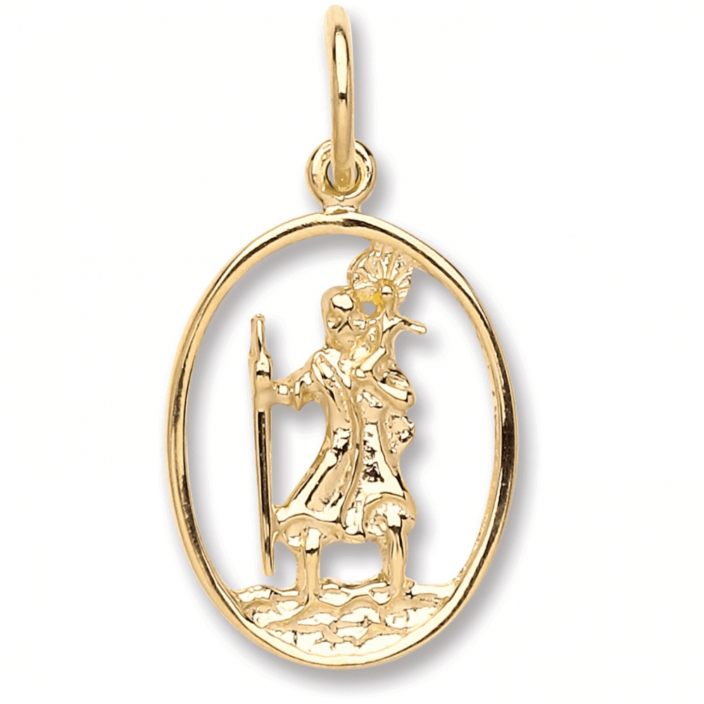 9ct Yellow Gold Oval Cut Out St Christopher Pendant