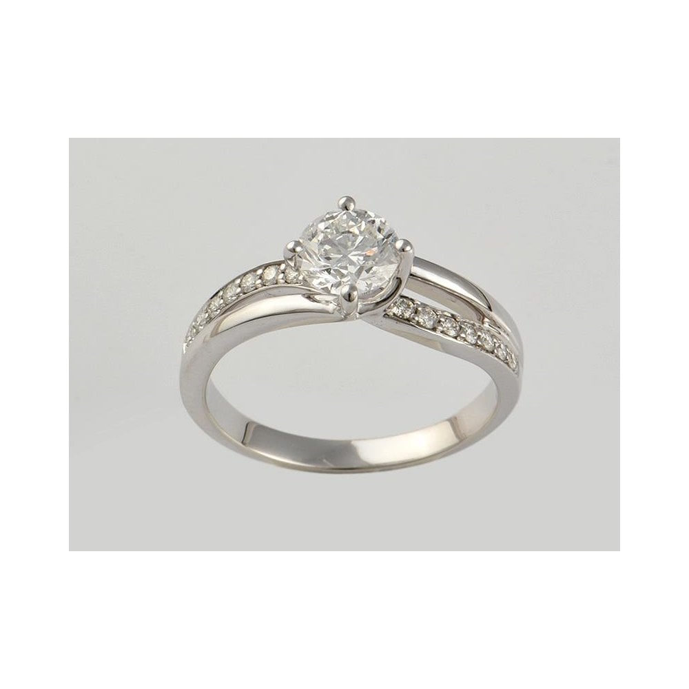 9ct White Gold Artisan Diamond Solitaire Ring With Diamond Set Shoulders 1.19ct