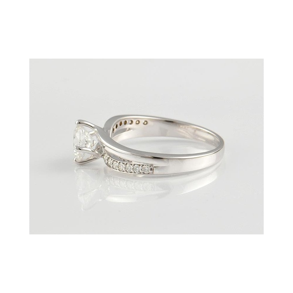 9ct White Gold Artisan Diamond Solitaire Ring With Diamond Set Shoulders 1.19ct