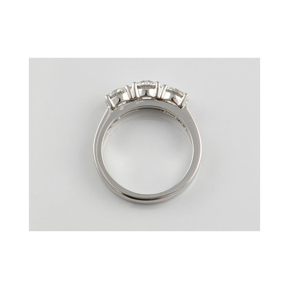 18ct White Gold Artisan Diamond Three Stone Ring With Diamond Set Shoulders