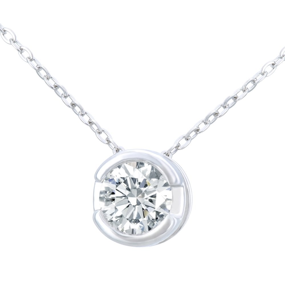 SPARKLD 9ct White Gold Rub Set 0.25ct Diamond Pendant and Chain Necklace of 46 cm
