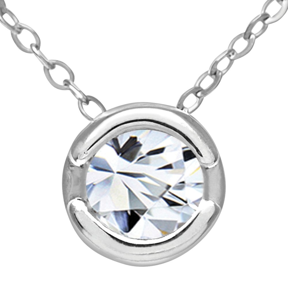 SPARKLD 9ct White Gold Rub Set 0.25ct Diamond Pendant and Chain Necklace of 46 cm